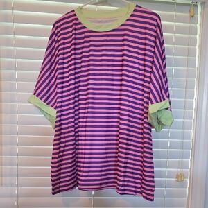 Striped Pink and Purple Tee with Green Trim